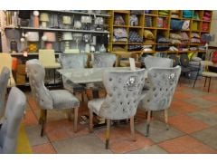 Lathom Extending Ceramic Dining Table and 6 Knocker Back Chairs in Silver