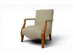 Fireside Accent Armchair Art Deco Bergère Style Warm Wood and Beige Fabric