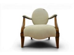 Medallion Back Accent Chair with Wooden Frame in Beige and Dark Wood
