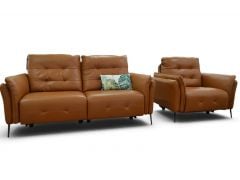 Bolzano Medium Recliner Sofa and Recliner Armchair in Tan Italian Leather 