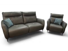 Grey Leather Turin Large 3 Seater Recliner Sofa and Recliner Armchair in Italian Leather 
