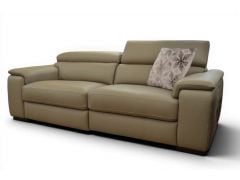Italian Leather Vento Large 3 Seater Sofa in Taupe Leather with Power Recliners