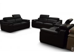 Riccardo Sofas Black Italian Leather Large Suite 3 + 2  + 2 Set with Adjustable Headrests