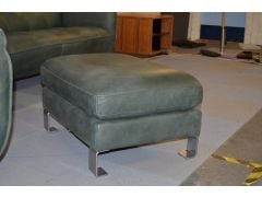 Mercadante Green Leather Footstool in Full Aniline Italian Leather