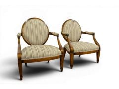 Pair of French Style Oval Back Accent Chairs Open Armchairs