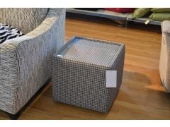 Side Table Cube with Glass Top in Houndstooth Fabric