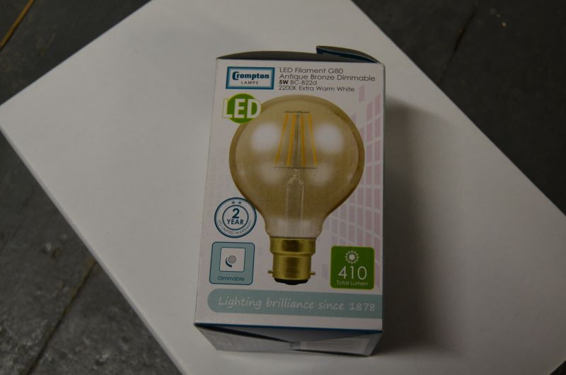 Crompton LED G80 5W B22 Dimmable Filament Extra Warm White Antique Bronze