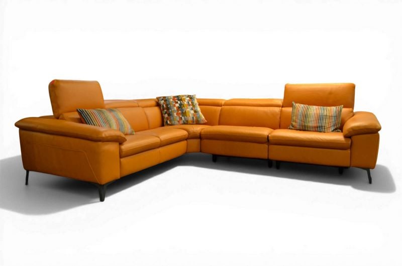 EgoItaliano Martine Corner Sofa Orange Leather Designer Suite, Ex display Italian sofa outlet