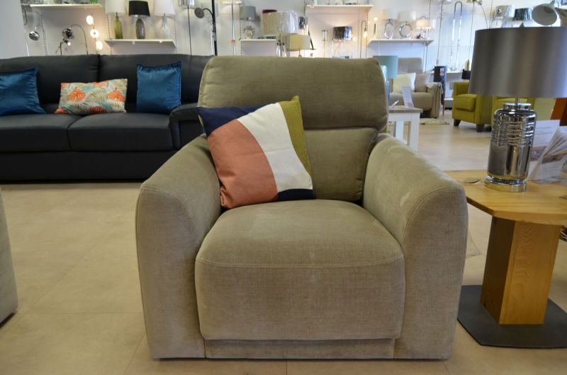 beige velvet armchair ex display sofas shop Chorley