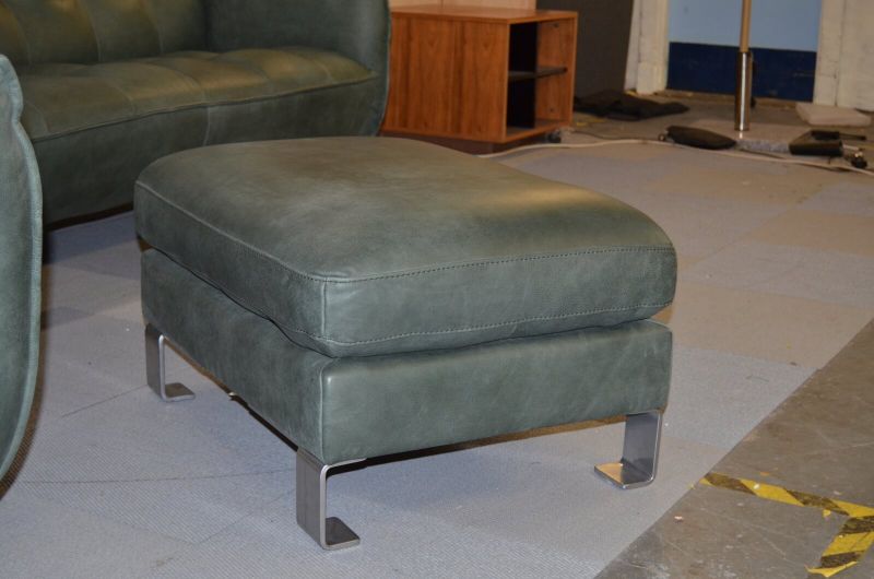 Mercadante Green Leather Footstool in Full Aniline Italian Leather