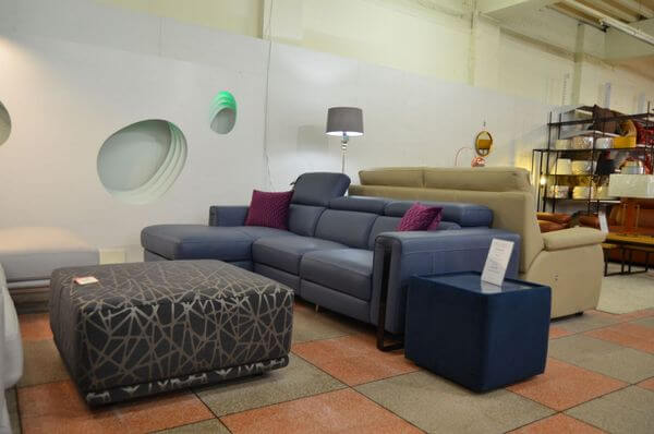Photo of a luxury Italian leather corner sofa in blue