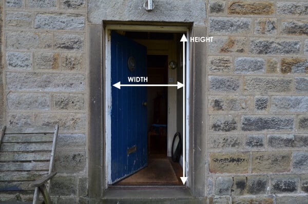 photo of a door with measurements picture of a doorway with measurements for a sofa delivery