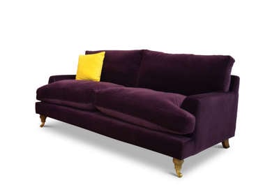 photo of a purple velvet Sofa.com sofa being discounted in our sofa.com sale