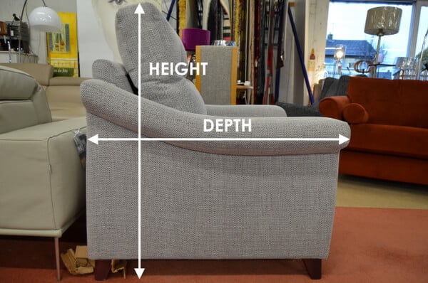photo of a chair with measurements on photo of an armchair with measurements