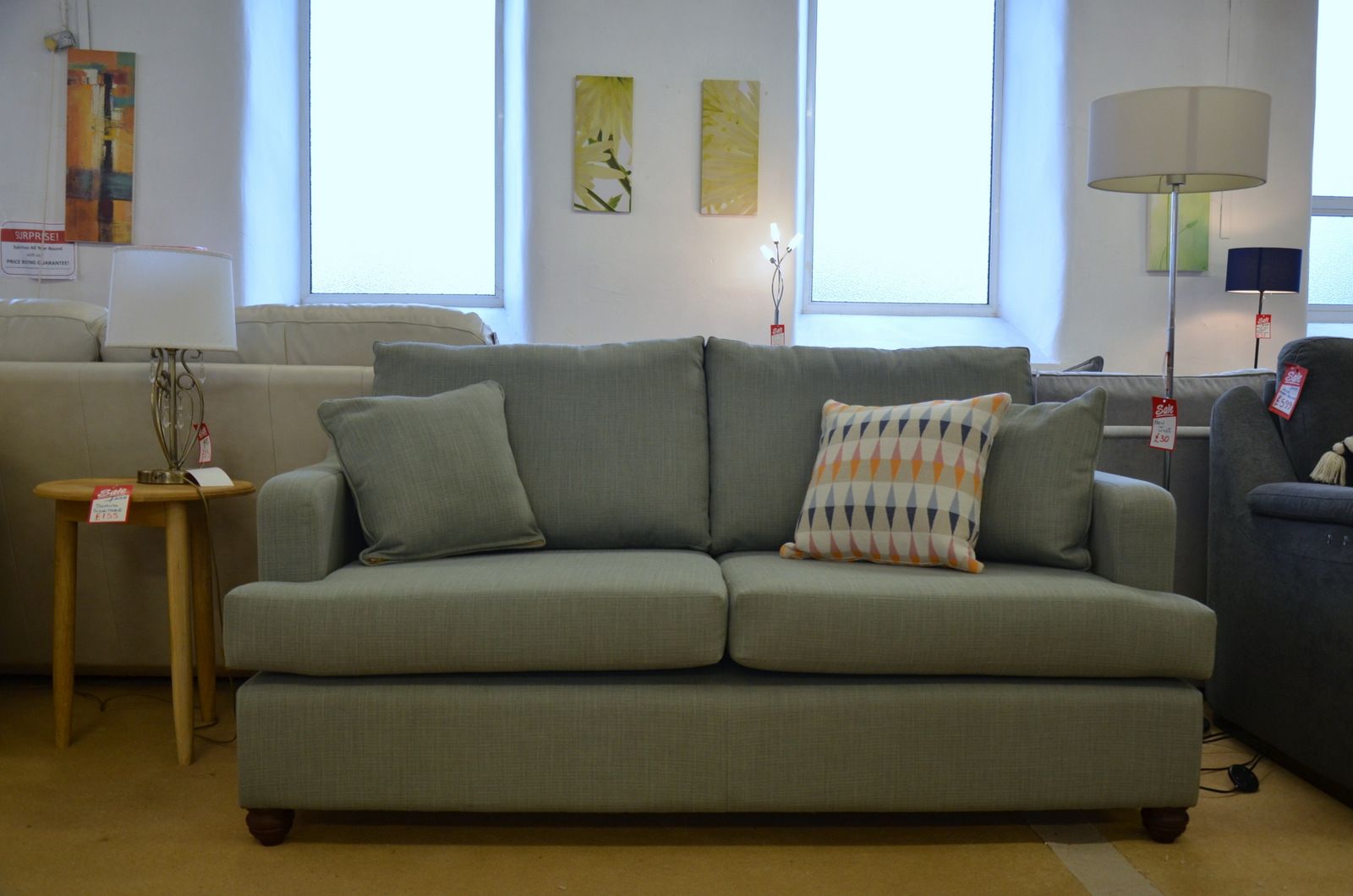 Sage Green 3 Seater Sofa With Scatter Cushions