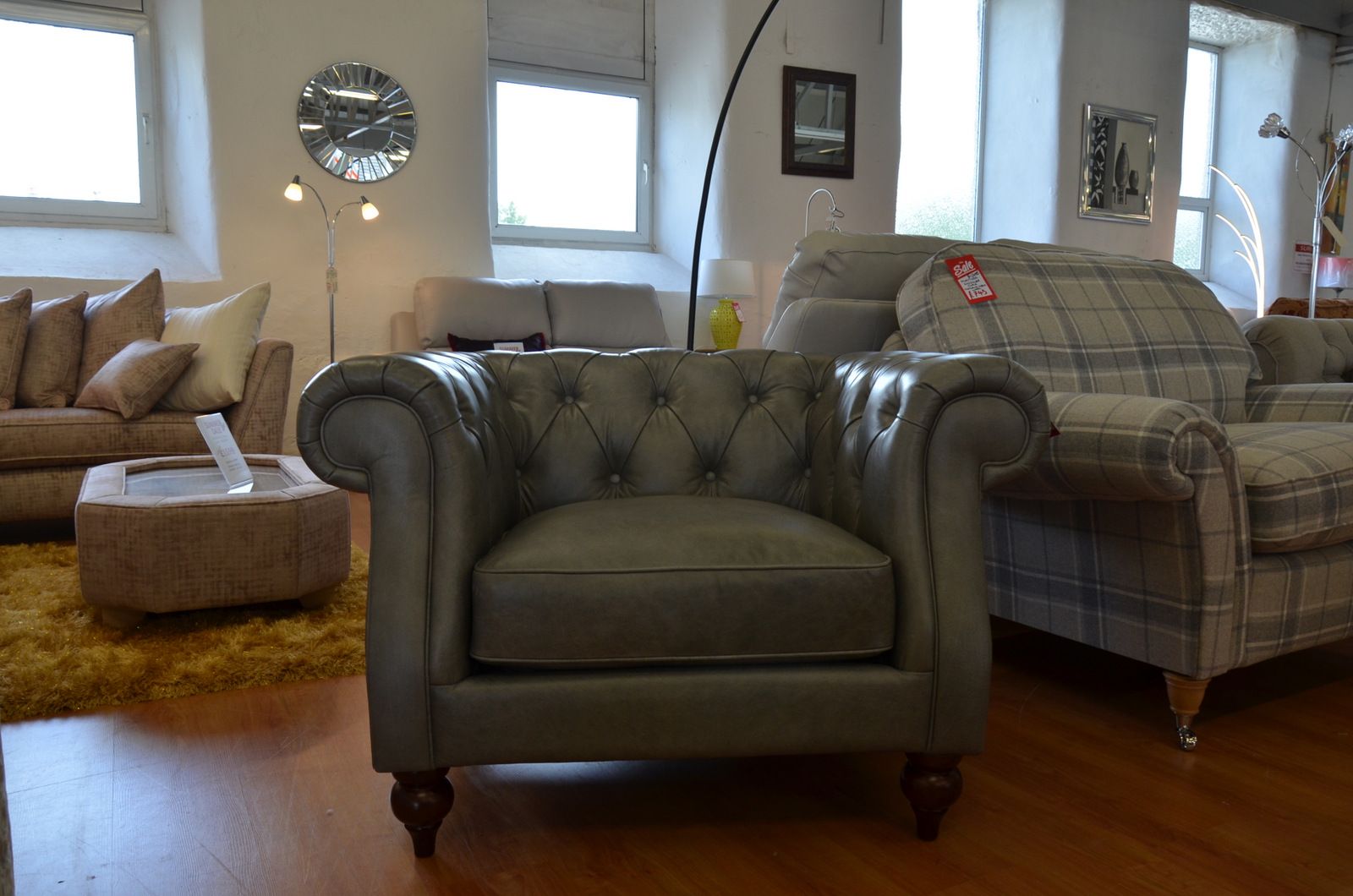 grey leather chesterfield armchair