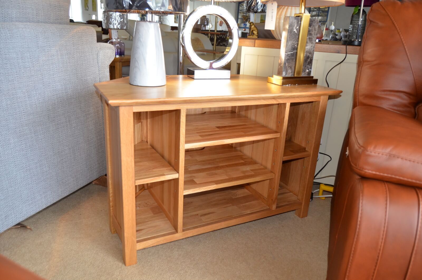 Corner TV Unit with Media and Digibox Storage Open Shelves