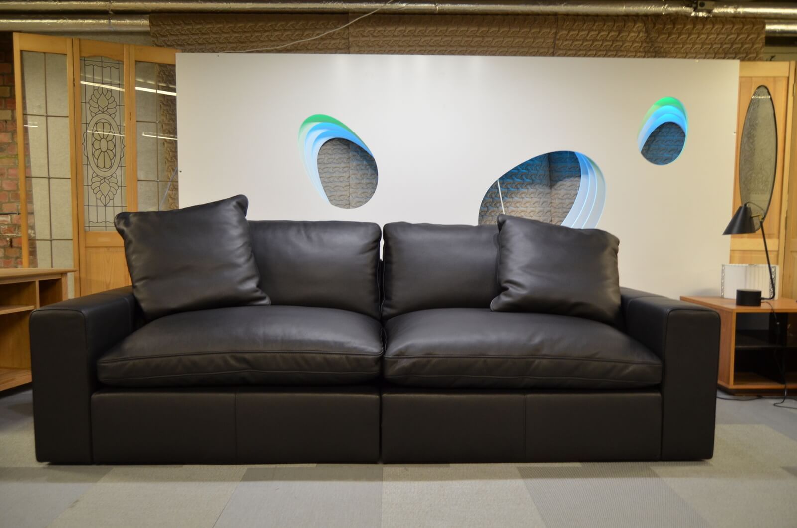 NESS Large 4 Seater Sofa with Scatter Cushions in Black Leather