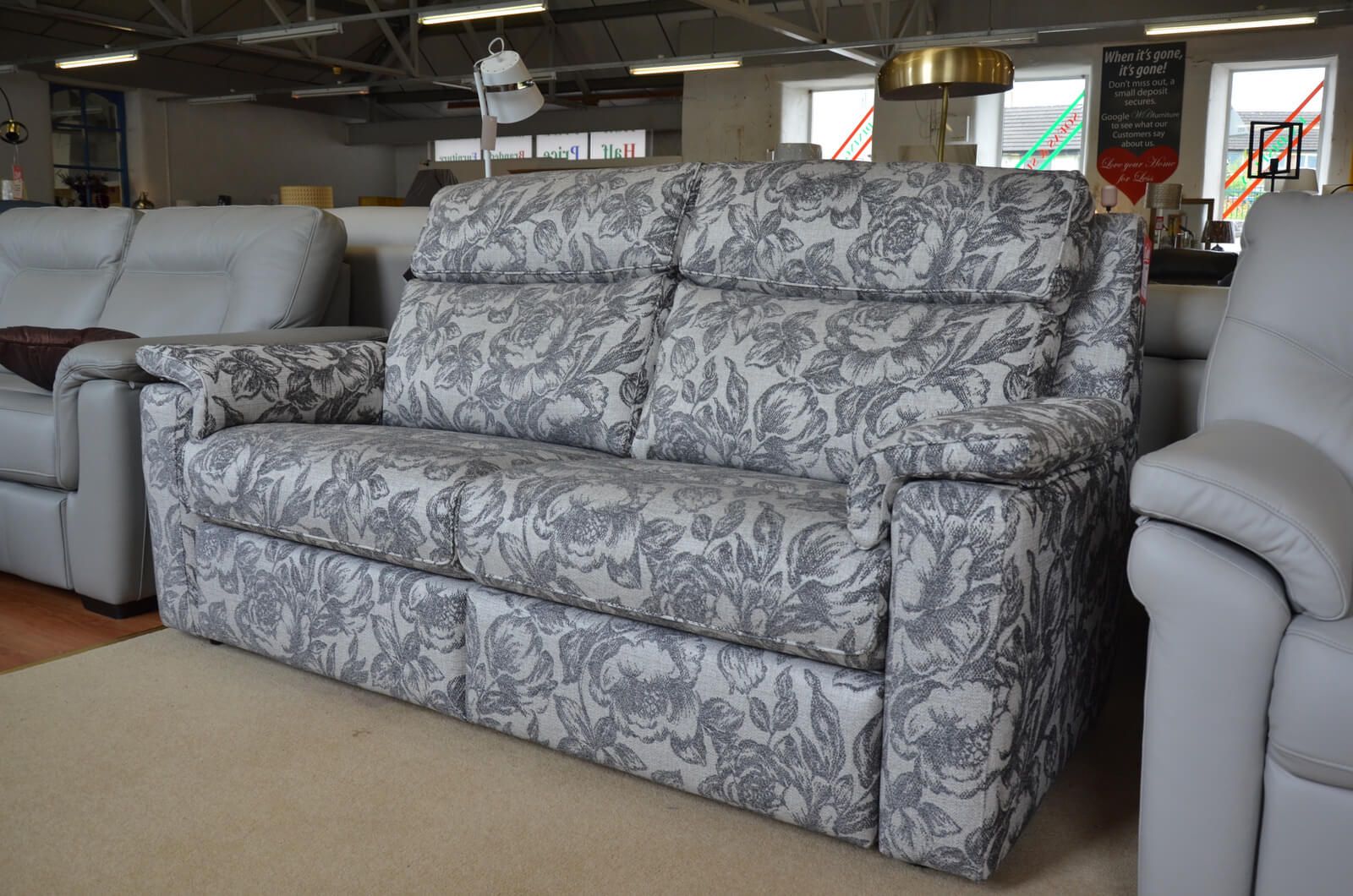 Ellis Large Two Seater Sofa in Blue Floral Fabric