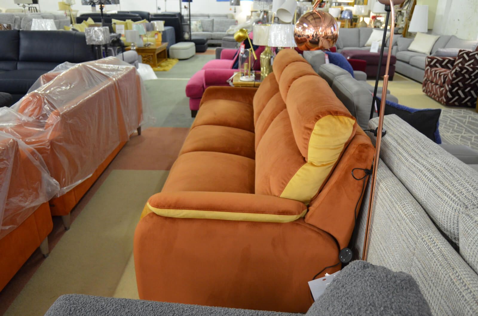 Hale Extra Large 4 Seater Sofa in Orange and Yellow Velvet