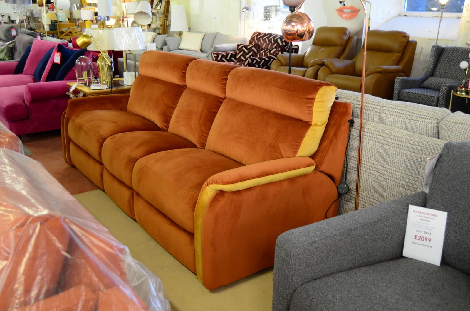 Hale Extra Large 4 Seater Sofa in Orange and Yellow Velvet