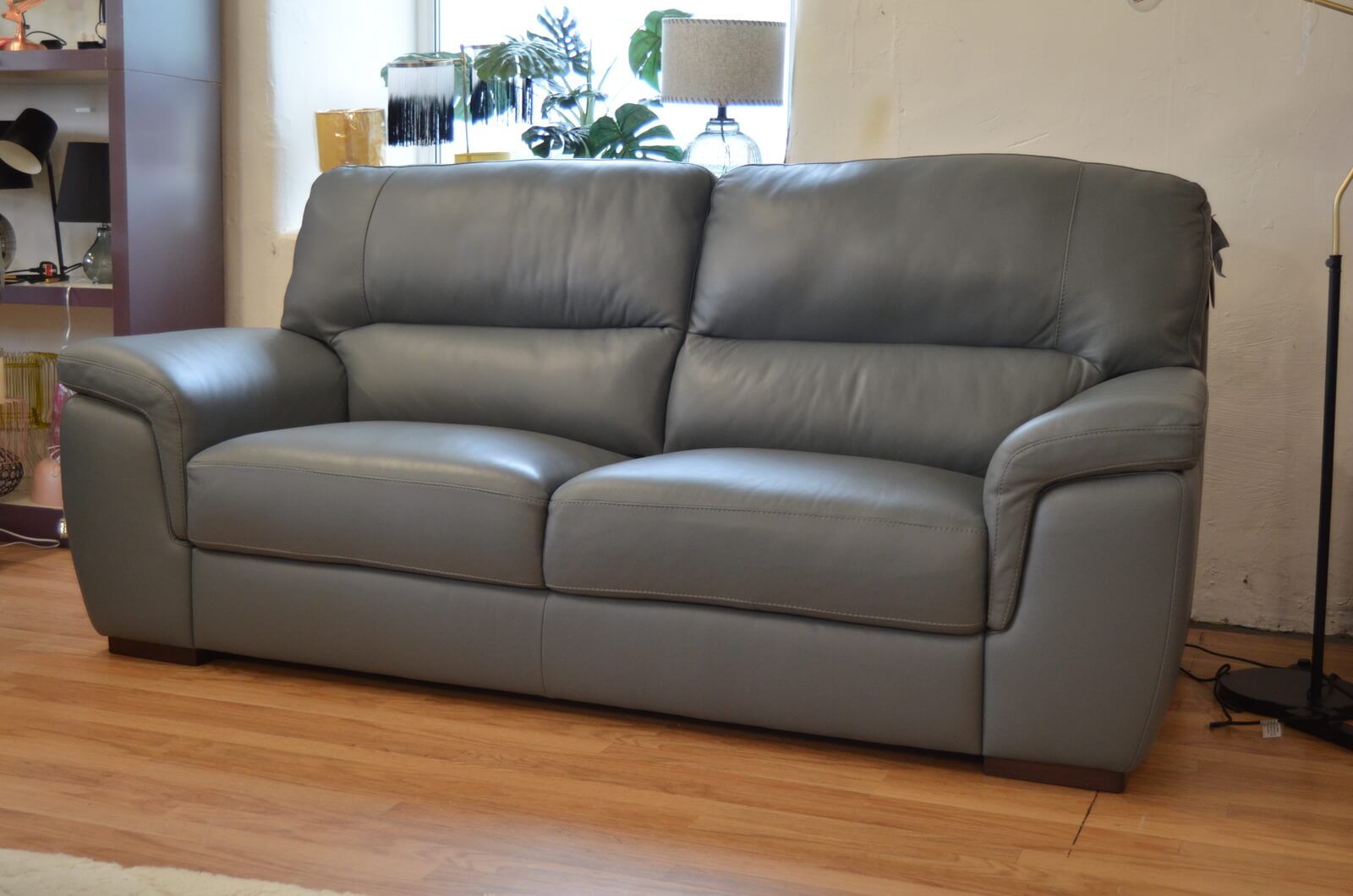 Blue grey new arrivals leather couch