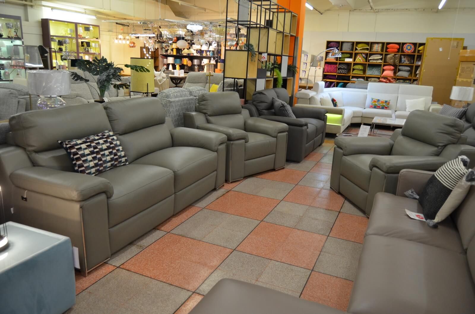 Brisco Three Seater Sofa and 2 Matching Chairs in Grey Italian Leather