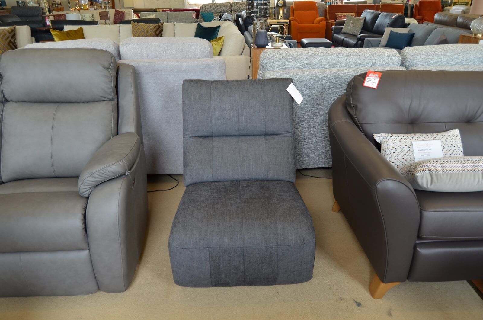 Linton Recliner Armless Chair in Grey Fabric