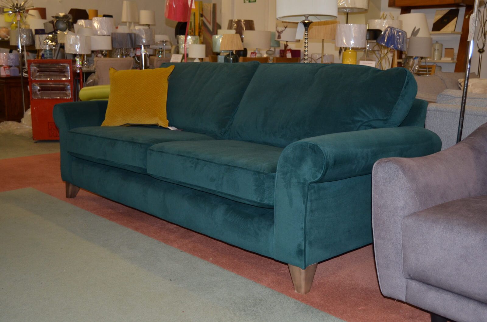 Penelope 4 Seater Sofa in Teal Green Plush Fabric Large Settee