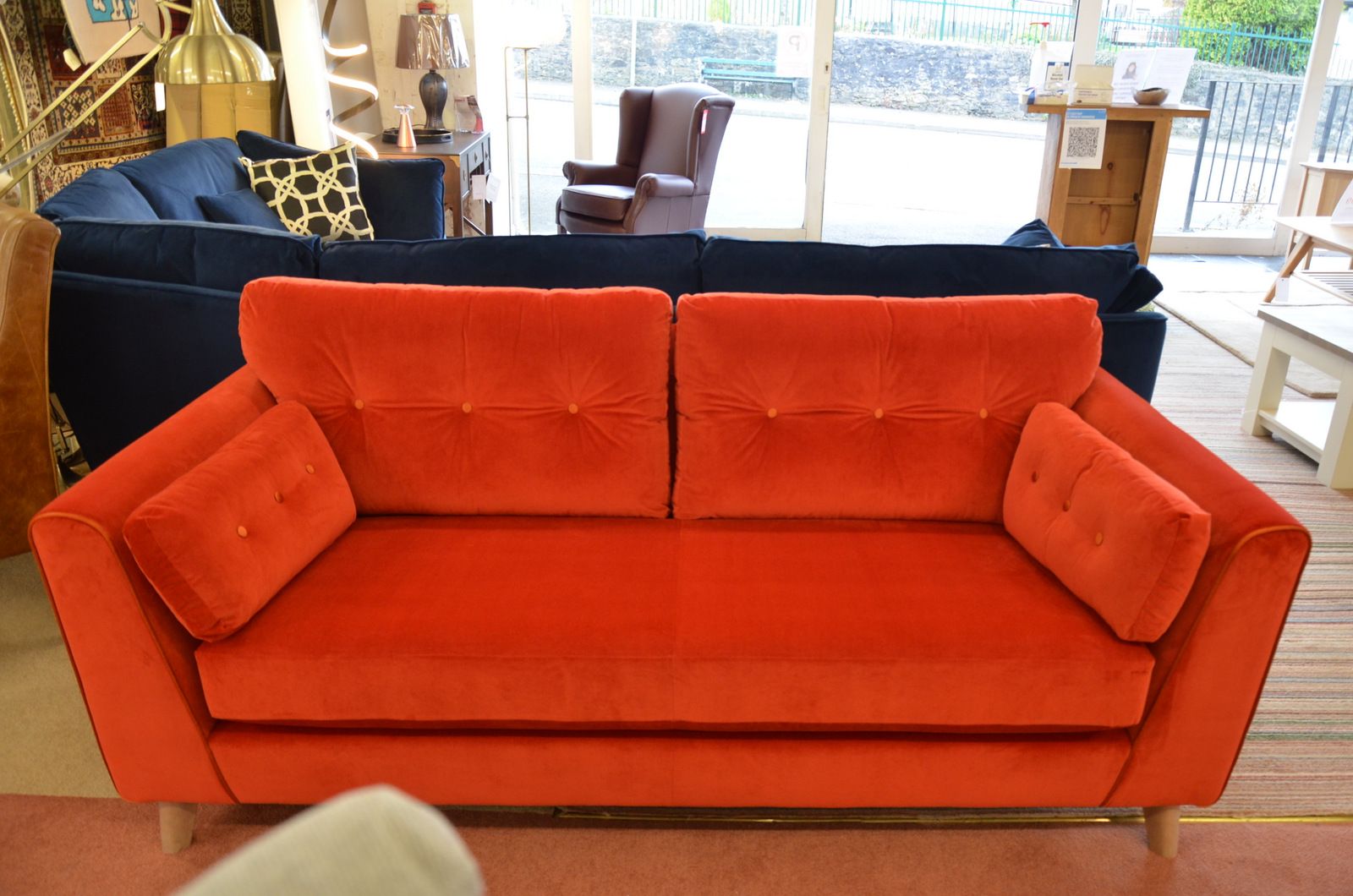 Retro Orange Sofa Plush Velvet Fabric Prototype