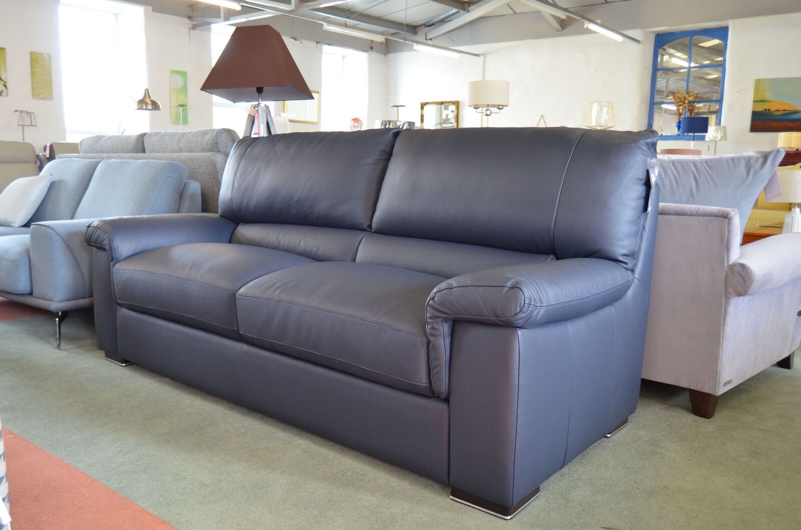 Blue outlet leather sofa