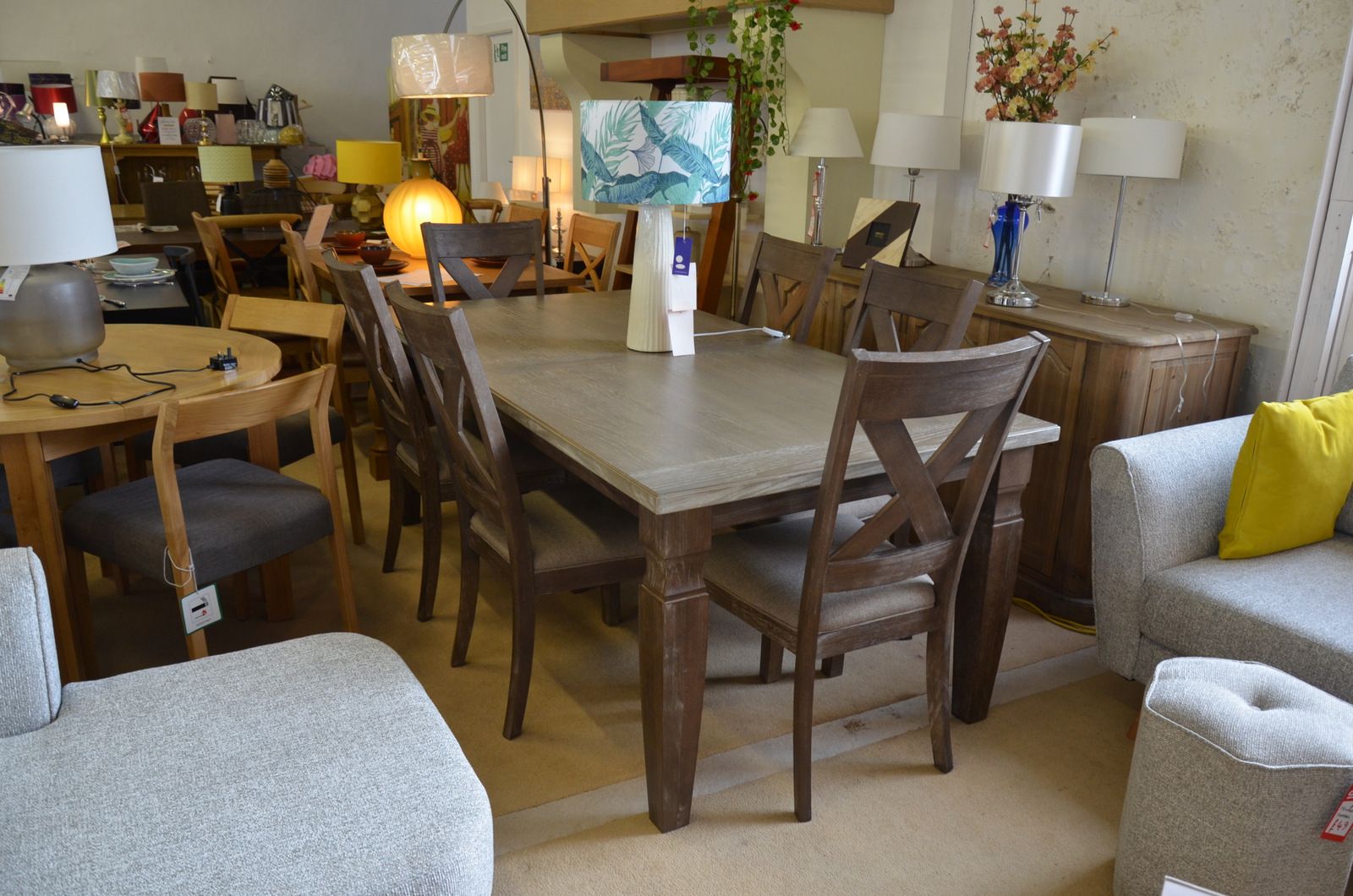 Large Dining Table And Six Chairs Extending Rustic Style Set