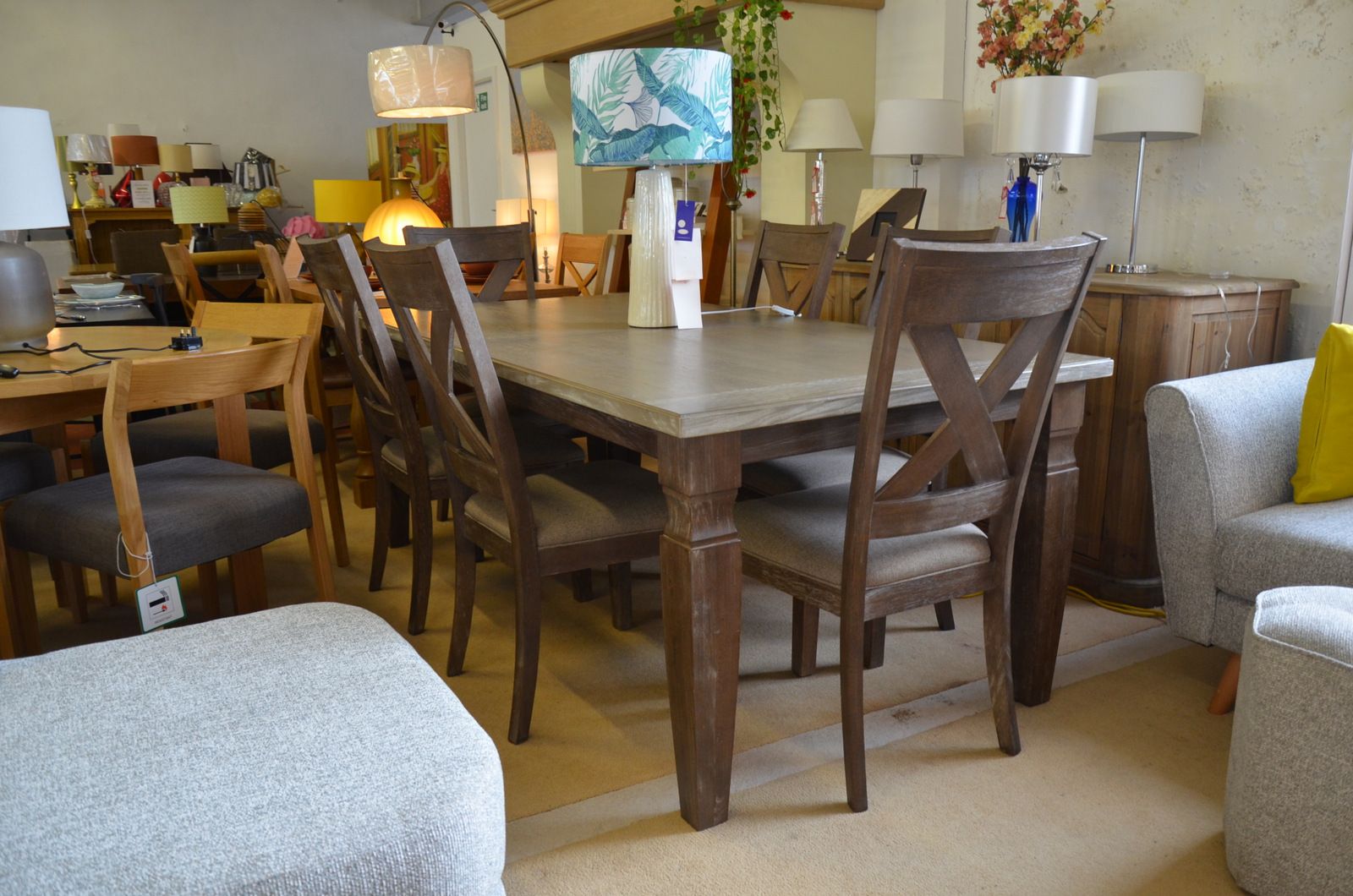 large dining table and six chairs extending rustic style set
