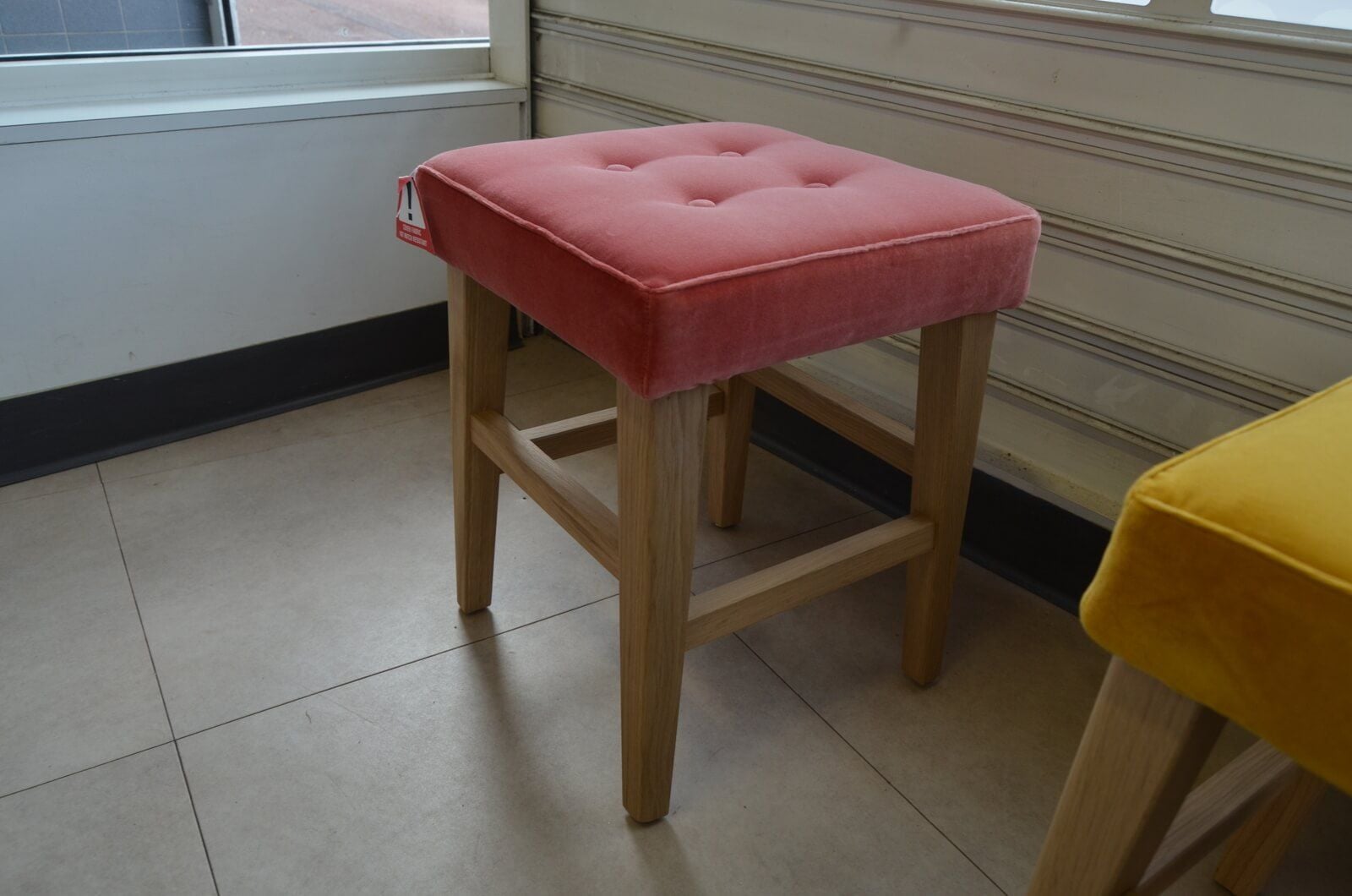 Buttons Short Stool in Matt Velvet Butterscotch Yellow