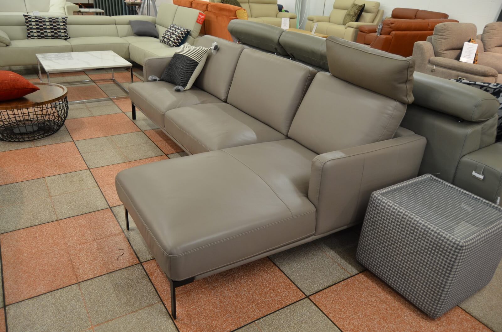 Soho Italian Leather Chaise Sofa in Dark Grey Leather Corner Sofa