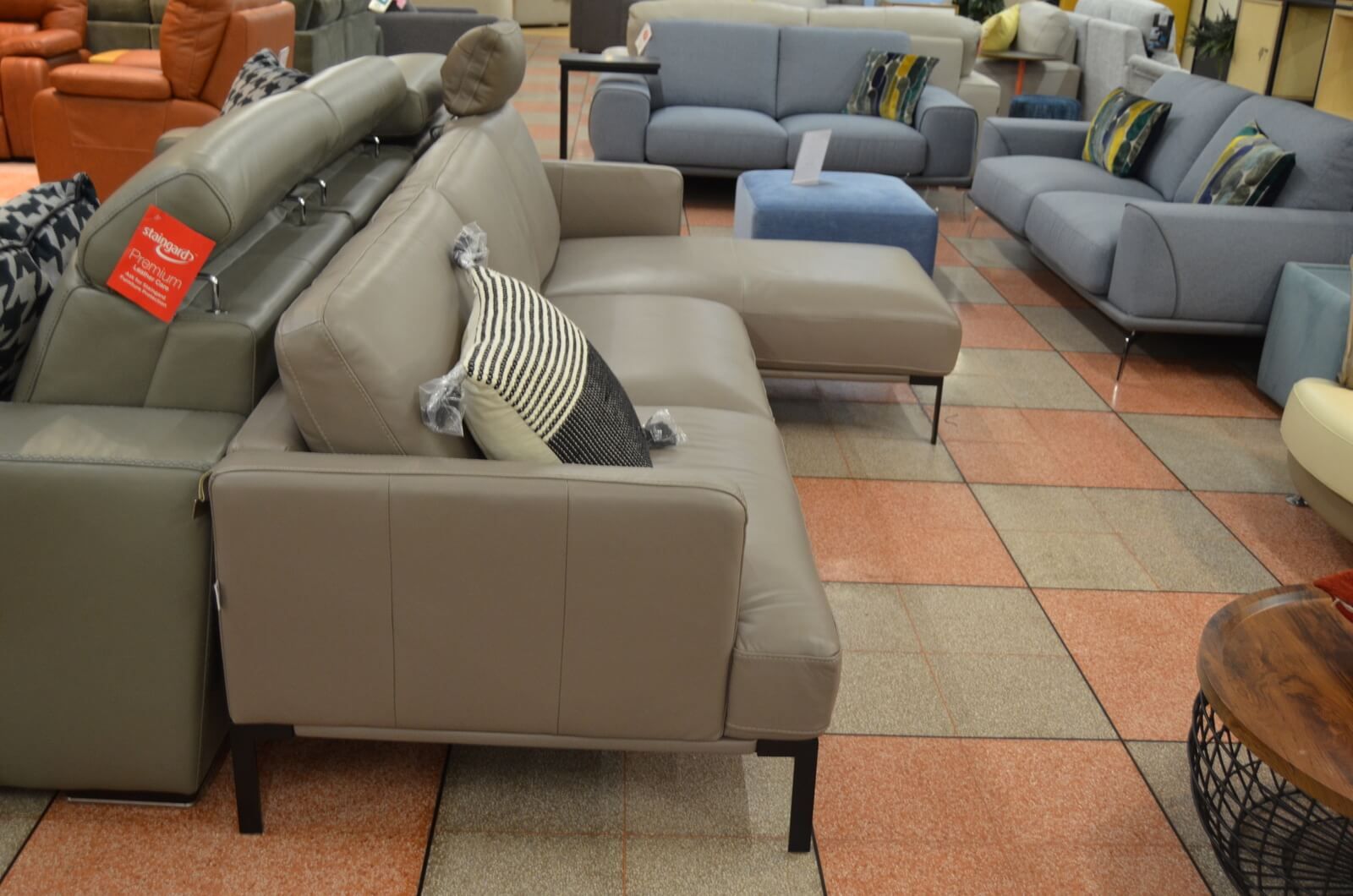 Soho Italian Leather Chaise Sofa in Dark Grey Leather Corner Sofa