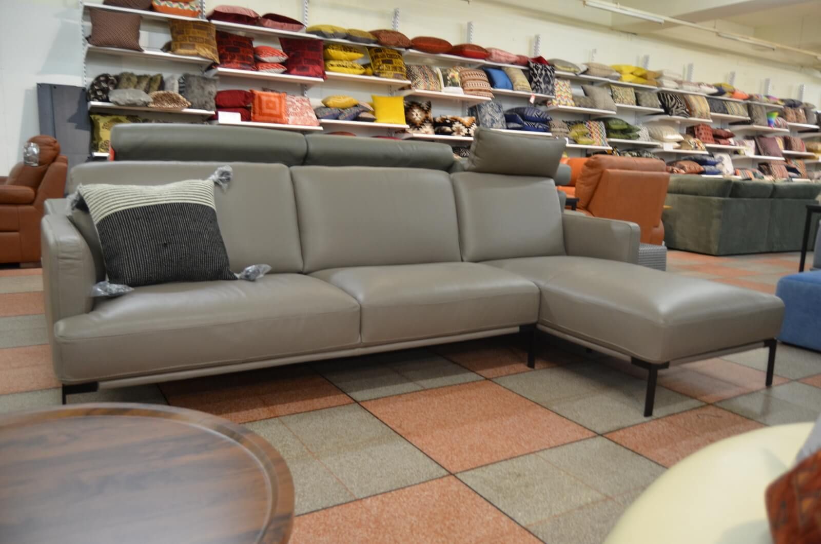 Soho Italian Leather Chaise Sofa in Dark Grey Leather Corner Sofa