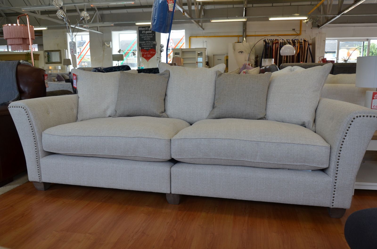 Tiffany 15 Seater Sofa Large Grand Split Beige Fabric Settee Tiffany 15 Seater Sofa Large Grand Split Beige Fabric Settee