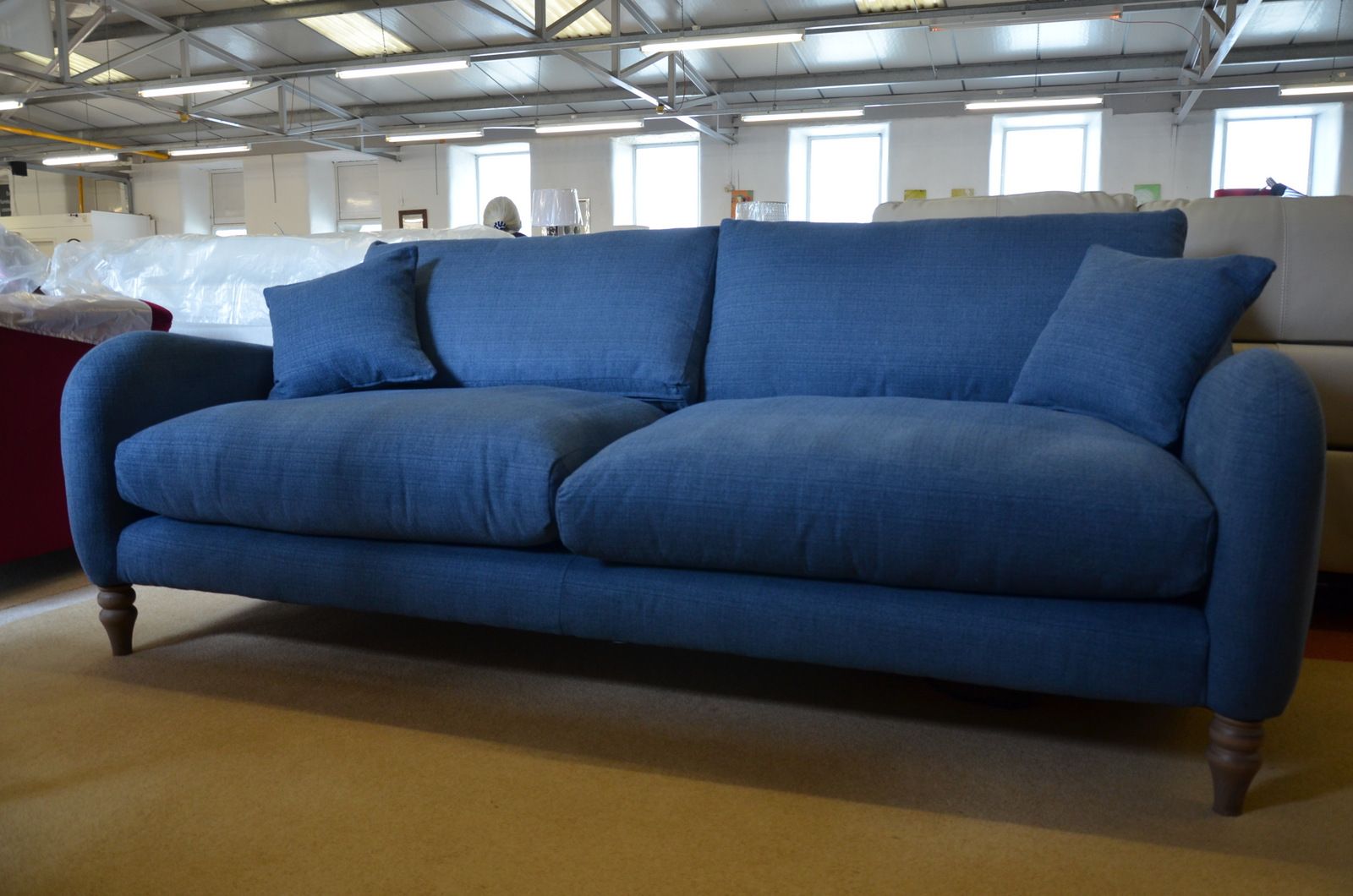 Tivoli Large 3 Seater Sofa In Blue Cotton Fabric