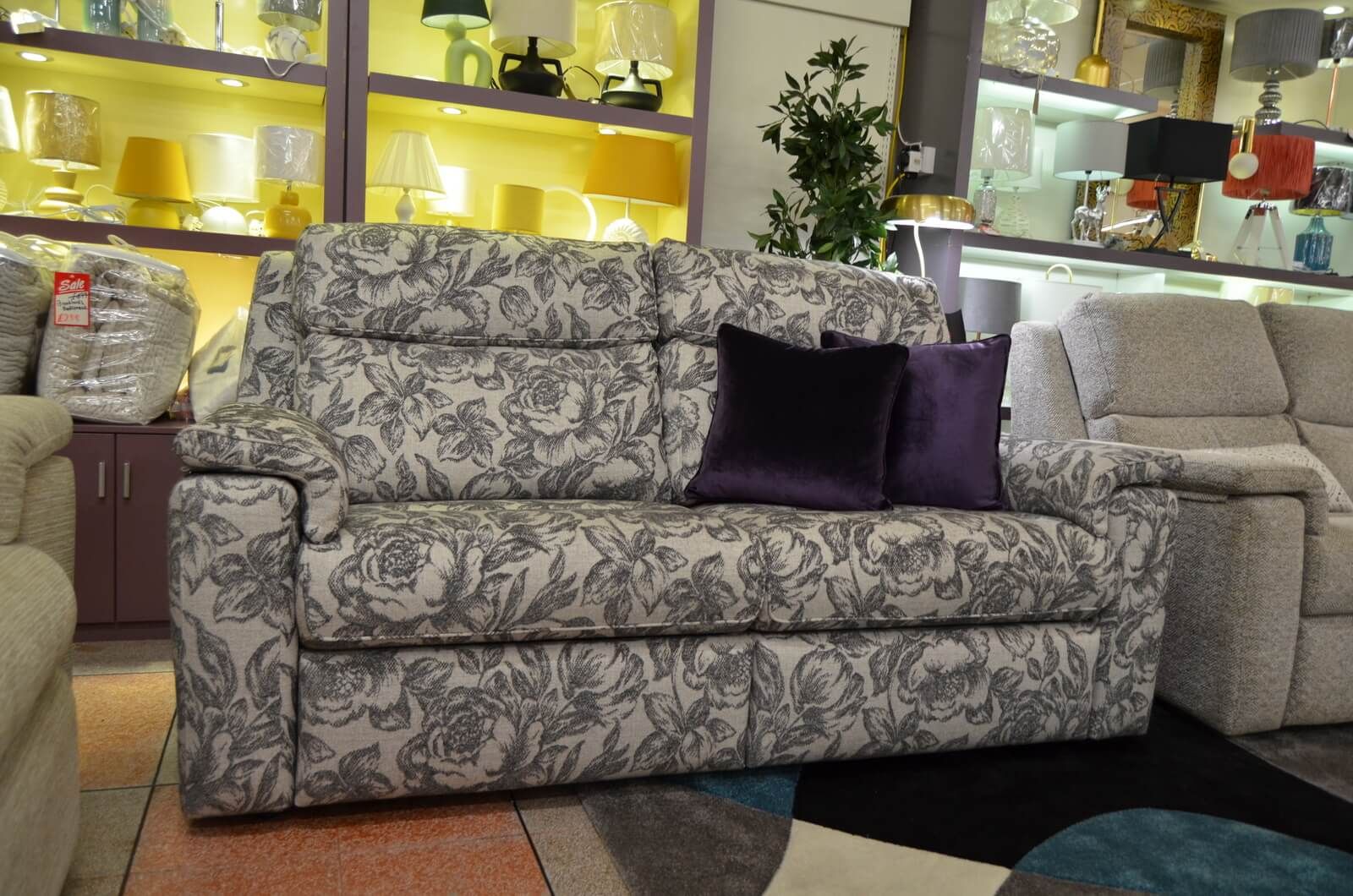 Grey floral sofa discount