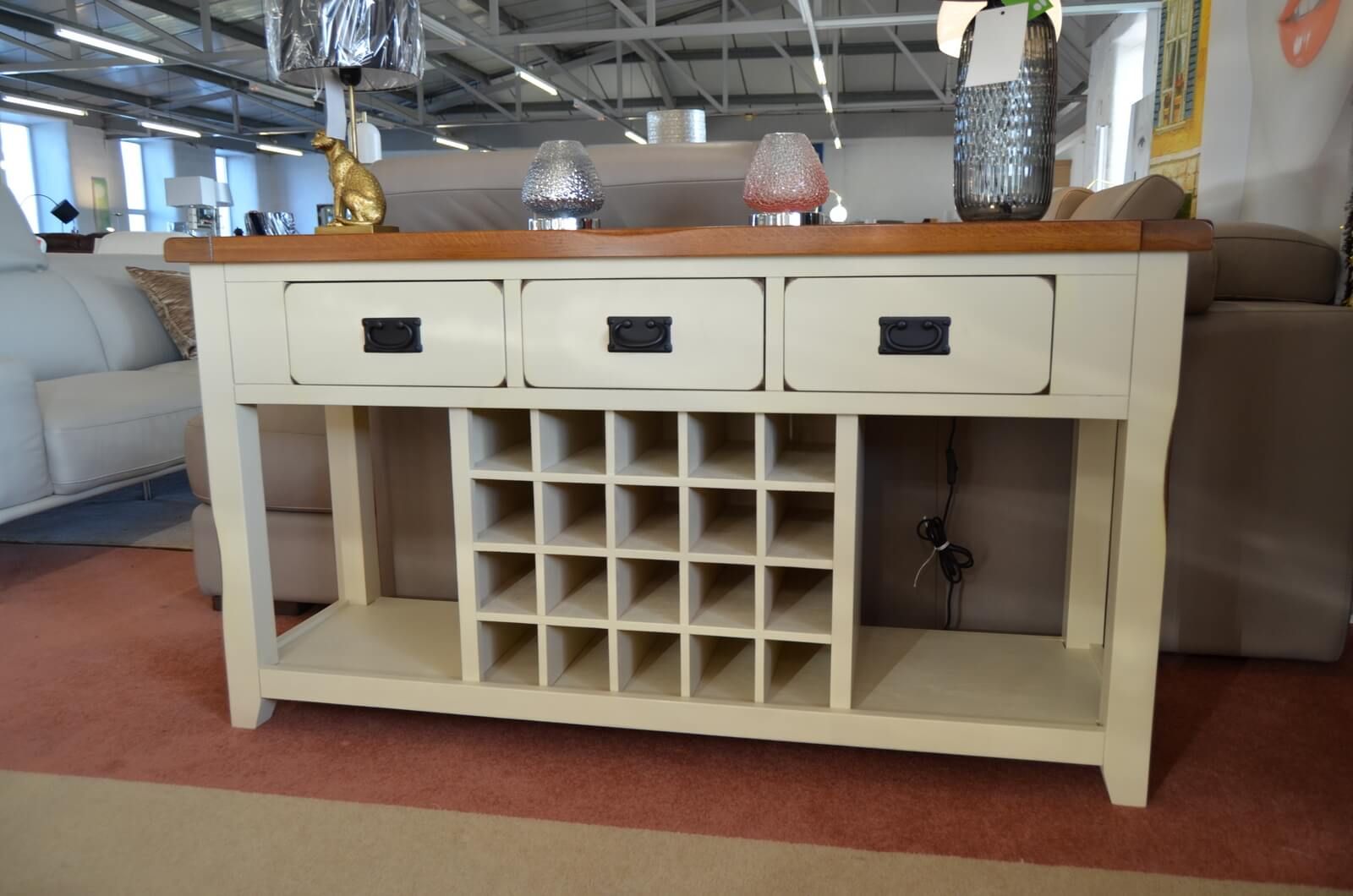 Oak console table store with wine rack