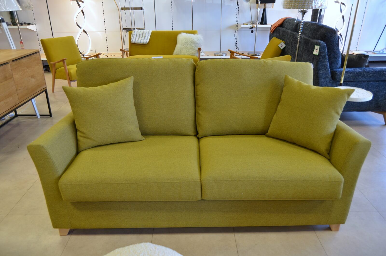 Three Seater Sofa Bed in Green Yellow Fabric Prototype