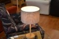 Oakton Table Lamp in Pale Oak Wood with Grey Checked Drum Shade BNIB