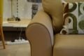 Java Three Seater Leather Sofa Scroll Arm Prototype in Beige Aniline Leather