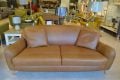LAZY 3 Seater Sofa Tan Brown Aniline Leather with Wooden Legs