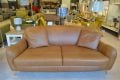 LAZY 3 Seater Sofa Tan Brown Aniline Leather with Wooden Legs
