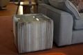 Side Table Cube with Glass Top in Stripe Fabric