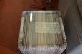 Side Table Cube with Glass Top in Stripe Fabric