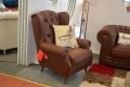 DOMINIO Wingback Armchair in Chestnut Brown Italian Leather Made in Italy
