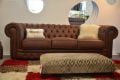 DOMINIO Chesterfield Large Sofa in Chestnut Brown Italian Leather Hand Made in Italy